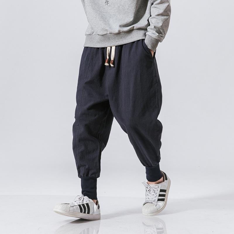 Atmungsaktive dünne lange Hose aus Baumwolle und Leinen im japanischen Stil, Herren-Hängebein-Hose, schmal zulaufende lange Leinenhose