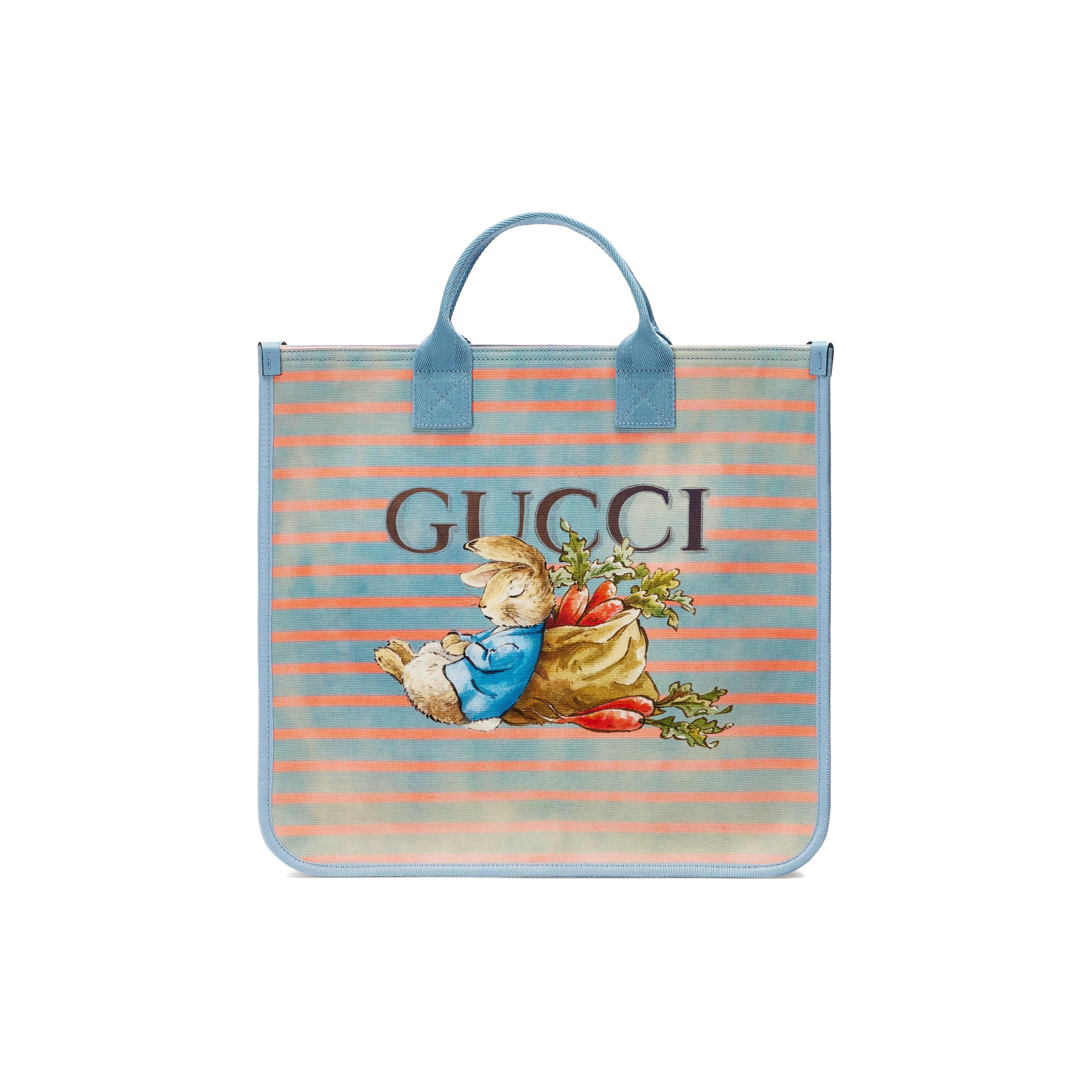 

Gucci Peter Rabbit Print Striped Canvas Tote Bag With Leather Handles For Unisex Daily Use Basic Set (Bag+Dust Bag)