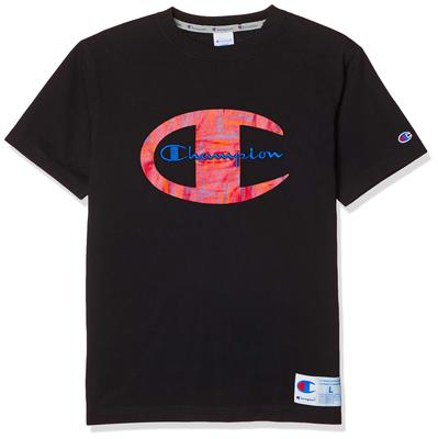 Champion Short Sleeve Graphic Logo Script Logo Jock Size M Men's T-Shirt, 100% Cotton, Print, Embroidery, Tag, Black, (C3-R306)