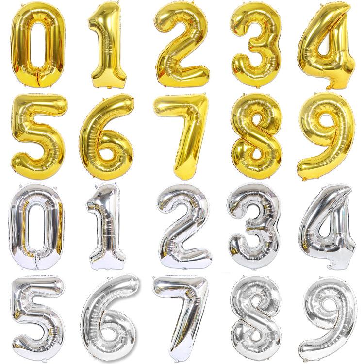 Hot Selling 40 Inch Aluminum Film Balloons Gold Silver Number Balloon for Wedding Party Birthday Decoration