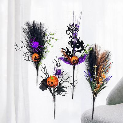 1/2 Pièces Accessoires Halloween Décoration Citrouille Brindilles Ornement Fleur Artificielle Branche Unique Maison