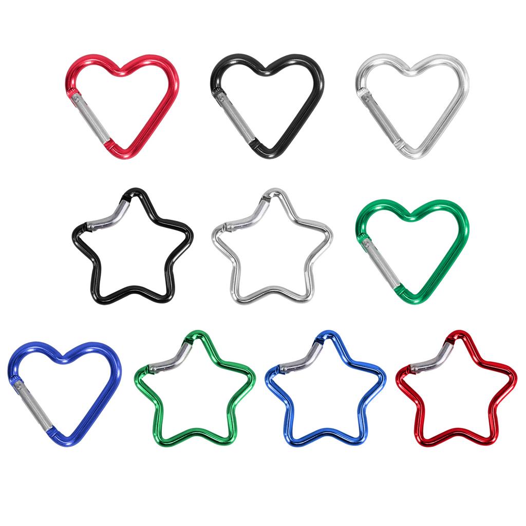10Pcs Heart Star Carabiner Clip KeyRings Carabiner Keychains Metal Spring Snap Hook for Purse Handbag Hardware