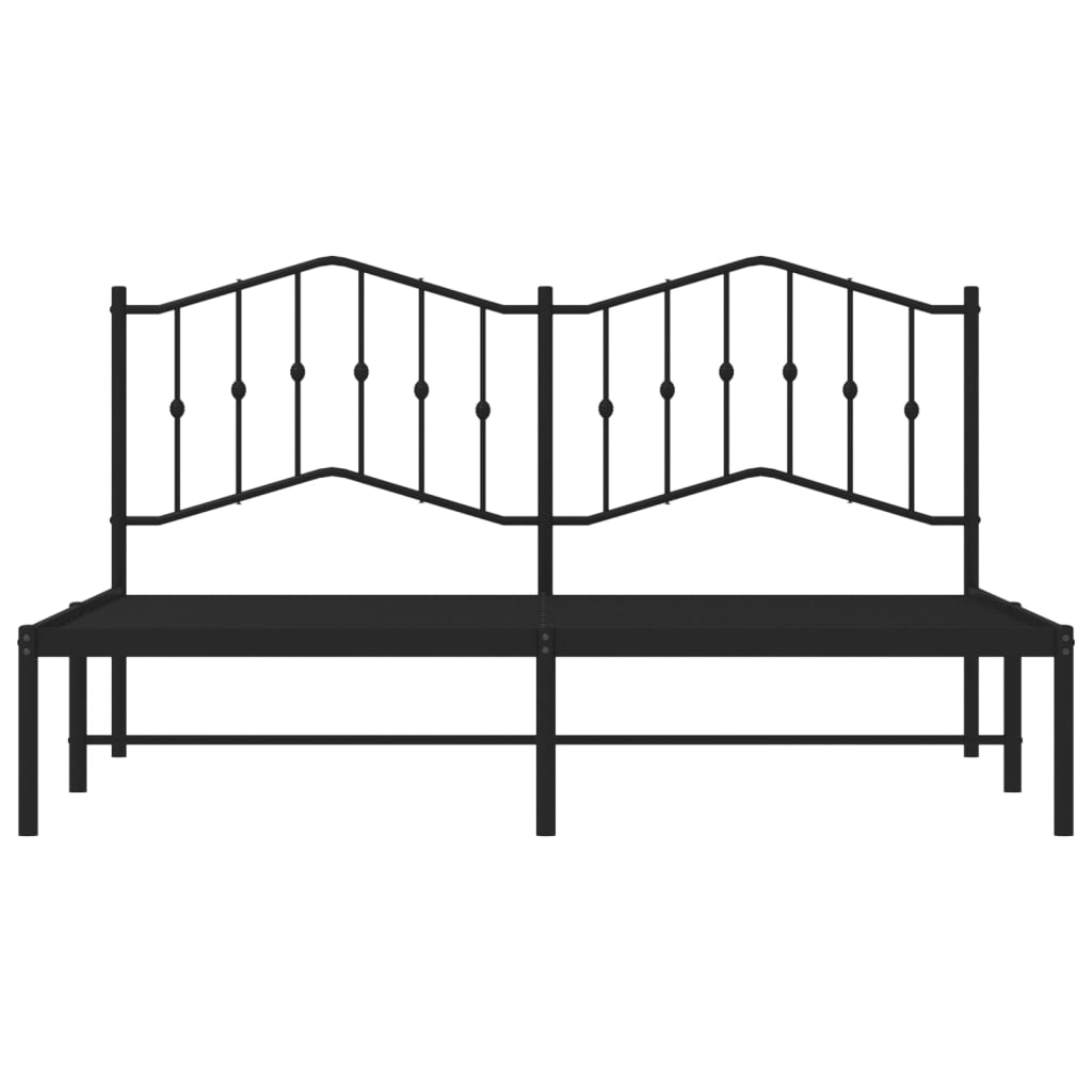 Metal Bed Frame with Headboard Black 160 X 200 Cm