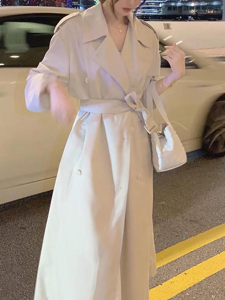 Lu Si Eleganter Midilanger Trenchcoat für Damen - Britischer Lazy-Stil, Perfekt für Frühling und Herbst