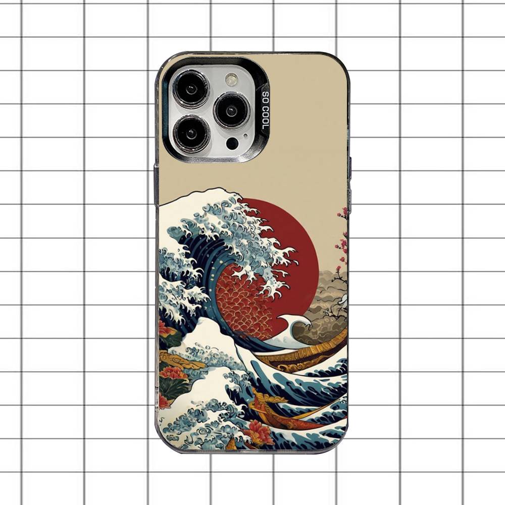 Große Welle vor Kanagawa Handyhülle Für iPhone 16,15,14,13,12,11,8,7,Pro,Max,Plus,Mini,XS,SE Anti-Fall Schwarz Matt Hart