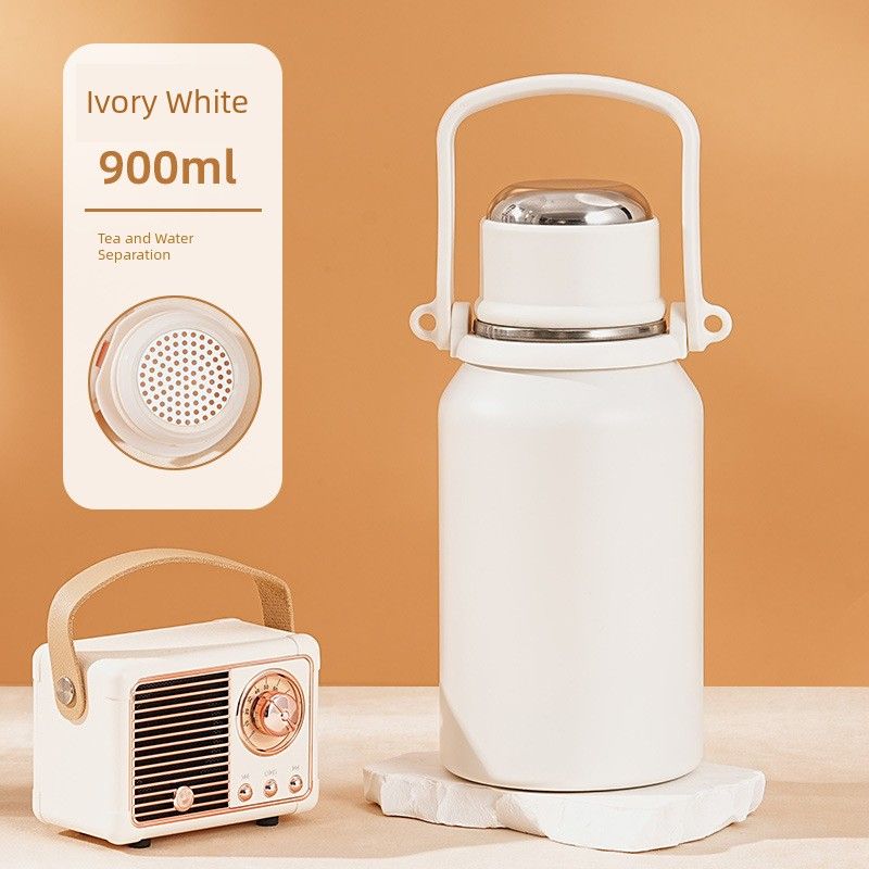 

New 316 Stainless Steel 900ml Large-Capacity Thermos Cup with Portable Handle for Mountaineering, Travel, Outdoor Sports Water Bottle Ivory White