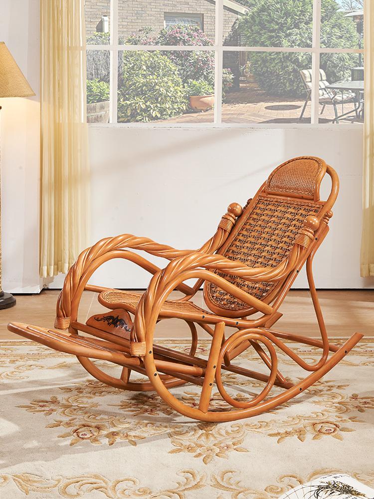 Deluxe Rocking Chair Rattan Wicker Furniture Indoor Living Room Glider Recliner Modern Rattan Leisure Chair