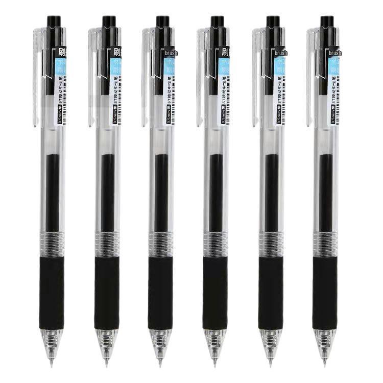 ST Nib Push-Action Gel Brush Pen, Black Refill - Smooth & Durable with Soft Silicone Grip, Ideal for Students.
