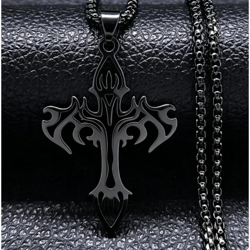 Chain Flame Vintage Cross Cast Pendant Necklace for Men