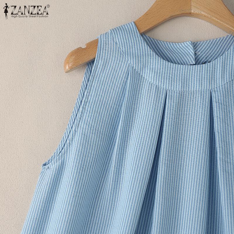 ZANZEA Women Casual Round Neck Summer Sleeveless Stripe Tank Tops
