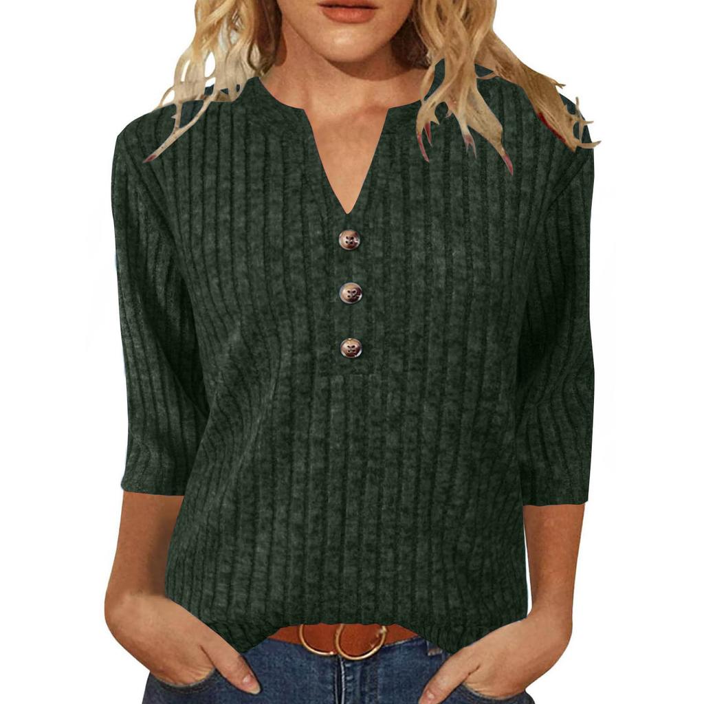 Women's Casual Fashion Comfortable V-Neck Button Sweater Warm Top