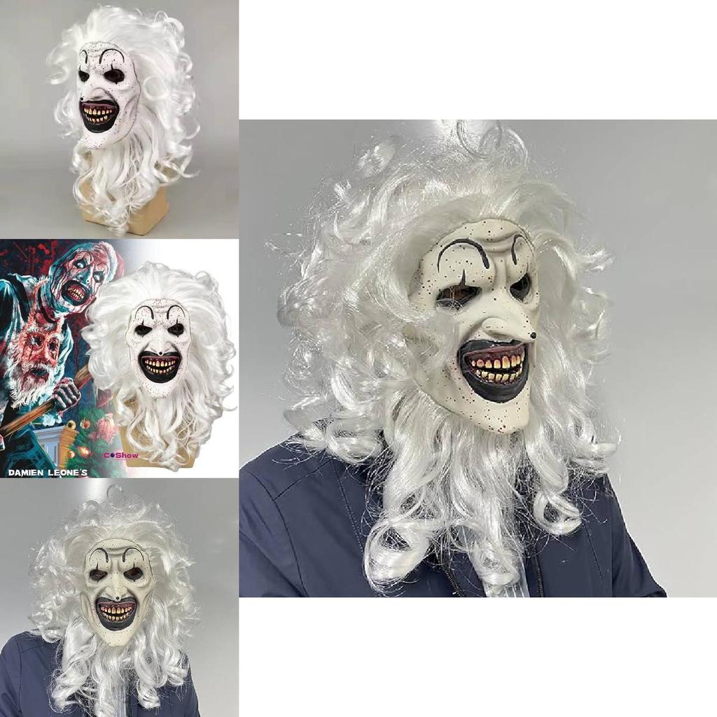 Terrifier3 Maske Schwarzweiß Gruselige Clown Latexmaske für Halloween Cosplay Kostüm