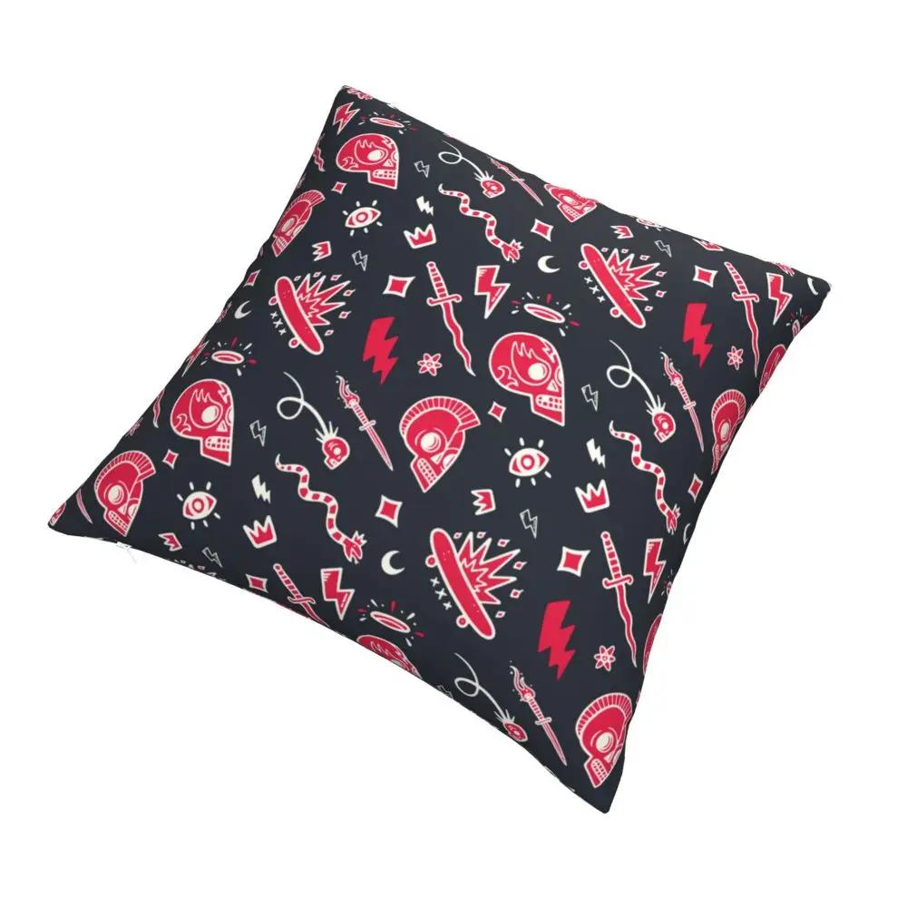 Vintage Skull Tattoos Doodle Throw Pillow Cover Polyester Decorative Pillow Awesome Cushion Covers