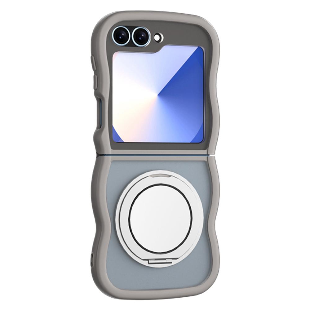 For Samsung Galaxy Z Flip6 5G/Flip5 5G Magnetic Case Mirror Rotating Kickstand Wave Edge TPU+PC Phone Cover