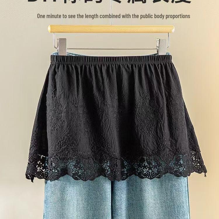 

Plus Size White Lace Shark Pants with Layered Short Skirt – Slimming Autumn & Winter Look M (80-100 kg) чорний