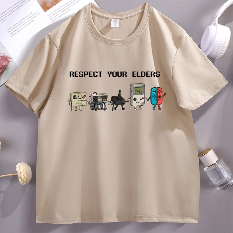 Vintage Respect Your Elders T Shirt Old Controller T-Shirt Retro Funny Grandpa Gamer Tshirt Gaming Tees O-neck Loose Clothes S разноцветный