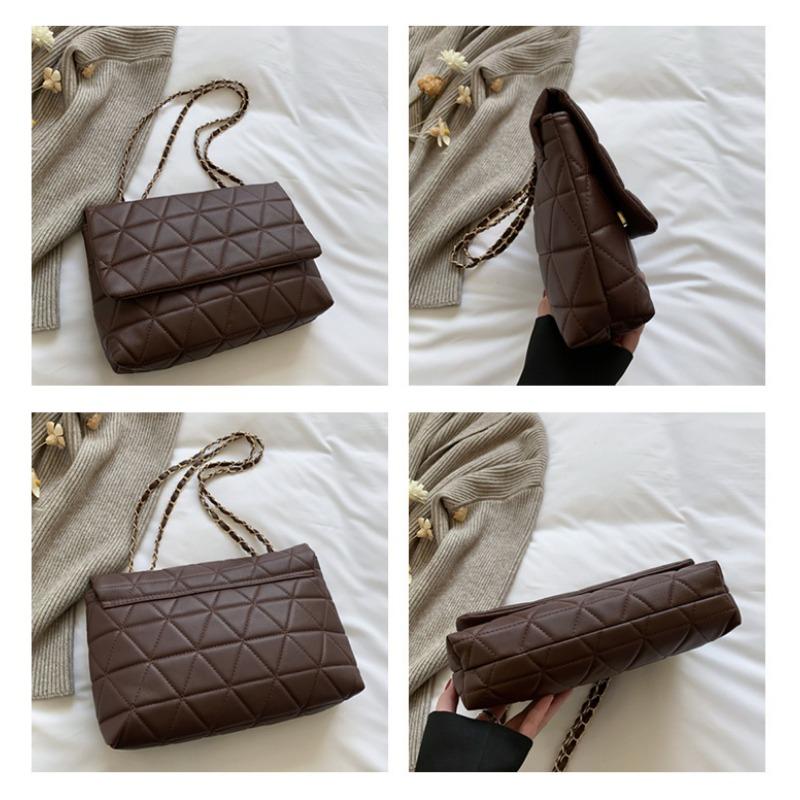 Popular large-capacity bags, new Korean version of trendy fashion diamond shoulder bag PU chain hand carry tote bag women's bag