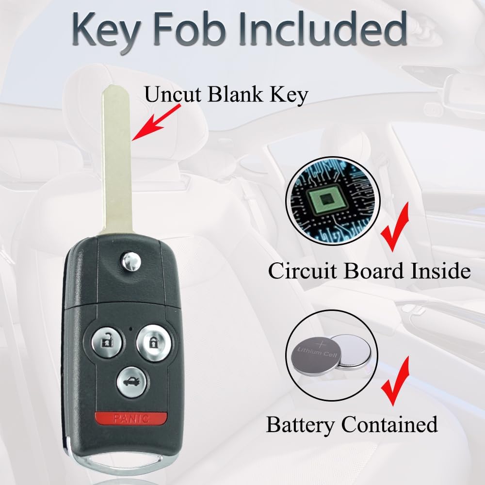 Key Fob Keyless Entry Fits For Acura MDX RDX 2007 2008 2009 2010 2011 2012 2013 Remote Control Flip Key Replacement N5F0602A1A 35111-STX-326 4 Button