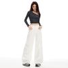 Women's Military Green Wide-Leg Jeans: Autumn Curved Knife Design, Loose Fit, Floor-Length Casual Workwear Pants.