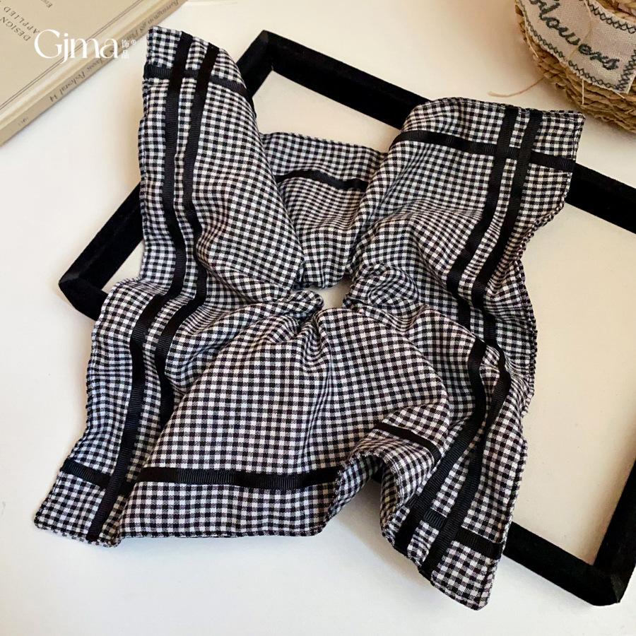Korean literary plaid square scarf hair band, simple and versatile headrope, niche design sense, low ponytail hair accessories