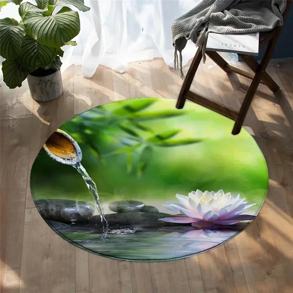 Lotus Flower Round Carpet Living Room Bedroom Yoga Mat Rugs Chinese Style Retro Non-slip Chair Mat Home Decoration Floor Mats