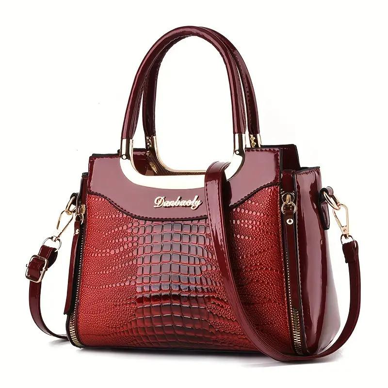 Women's Bag Platinum Shiny Leather Crocodile Pattern Bag with A Female Texture