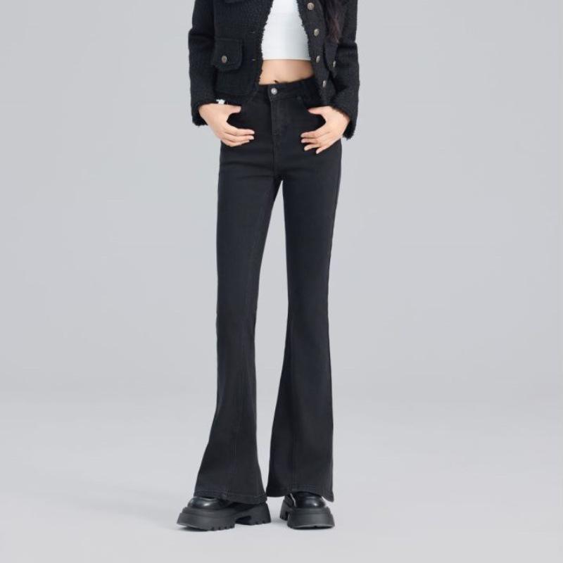 Spring 2026 Retro High-Waist Slimming Bell Bottom Jeans for Women - Slightly Stretchy, Versatile Micro Flare Pants 29