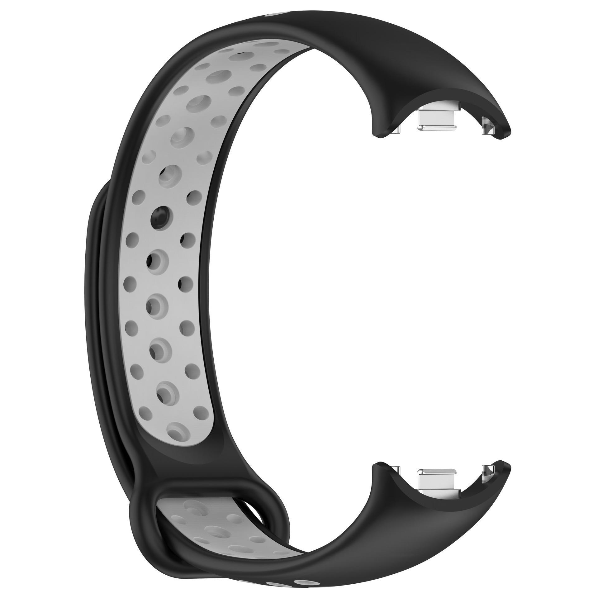 

Двоколірний дихаючий спортивний ремінь для Xiaomi Mi Band 8/9 - швидкознімний браслет сірий колір/чорний