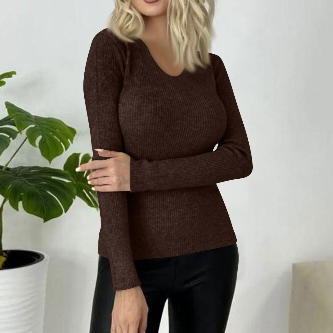 

Женский модный повседневный однотонный свитер с длинным рукавом, тонкий свитер, пуловер, топ XL кофейный
