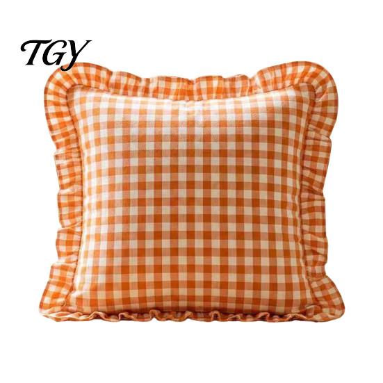 Federe Comode in Cotone Copricuscino Ruffle, Custodia a Quadri con Bordo Arricciato, Copricuscini da Divano 18x18 Pollici 20x12 Decorativi per Farmhouse