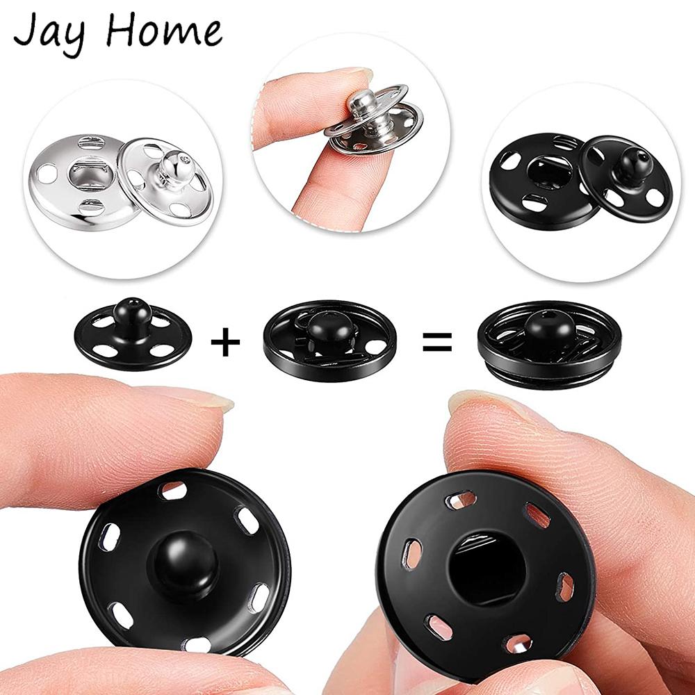 20 Sets Sew-on Snap Buttons Metal Snap Fasteners Black Silver Press Studs for Clothes Bags Sewing DIY Crafting Invisible Buttons