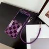 Kostkovaný PU kožený řemínek na zápěstí Pouzdro na telefon pro Samsung Galaxy Z Flip 6 5 4 3 5G Ochrana Nárazuvzdorný kryt
