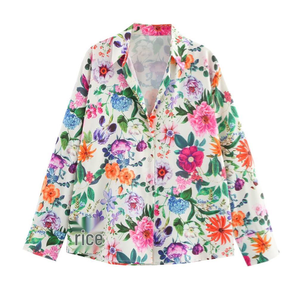 

2025 Spring/Summer Women s Floral Turn-Down Collar Long-Sleeve Casual Shirt Large цветочный