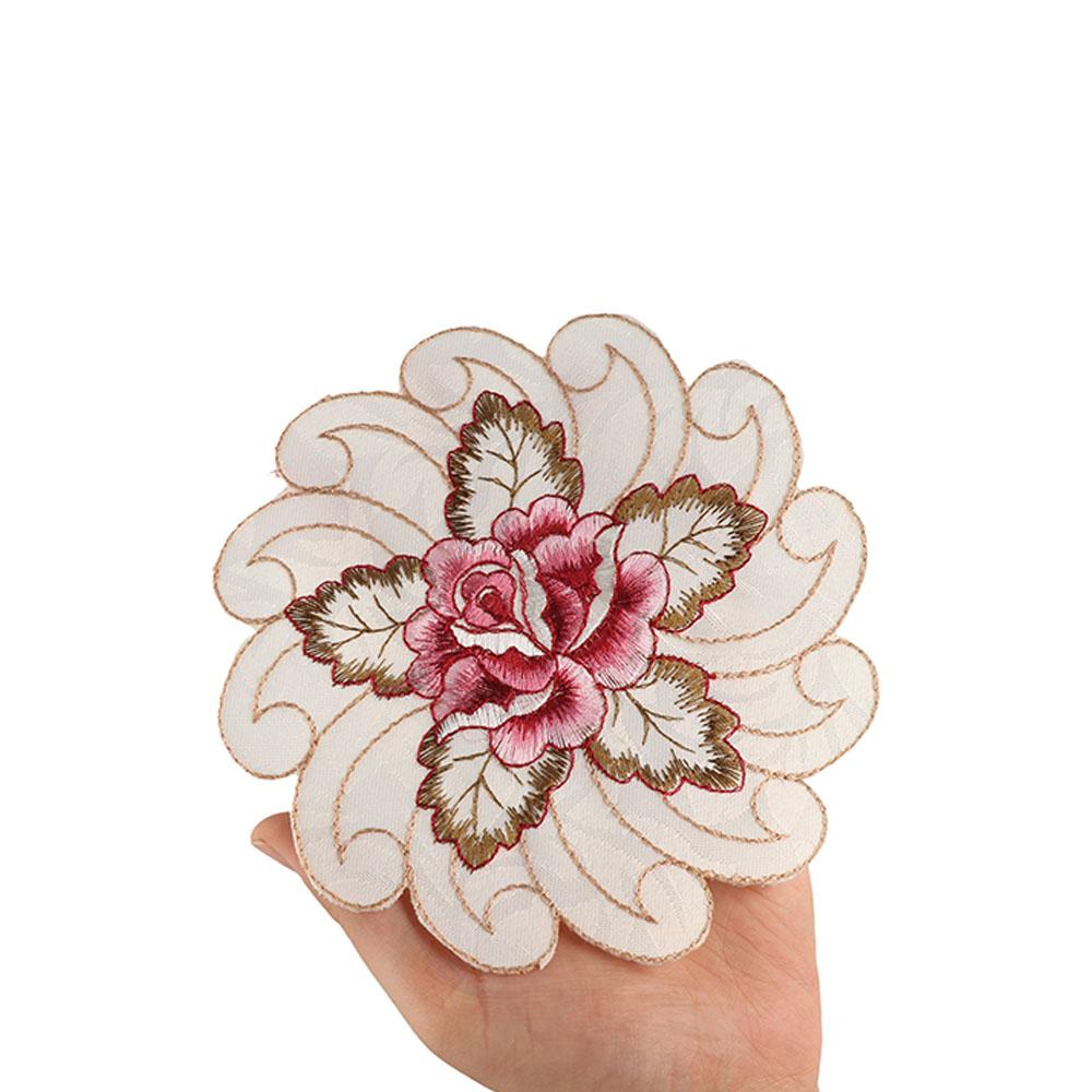 

Round Coaster Embroidery Flower Placemat Tablecloth Doily Table Decoration 15cm
