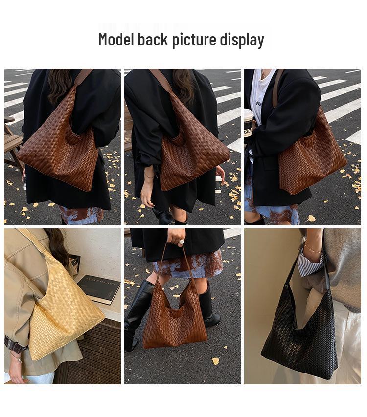Women's Retro Woven Underarm Crossbody Tote - Solid Color Versatile Handbag
