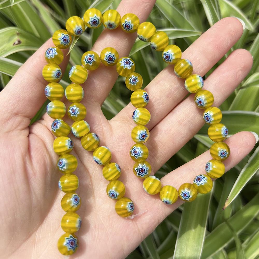 Millefiori Glasperlen 8mm - Rund, Einzelblume, Lose Perlen für DIY Schmuck