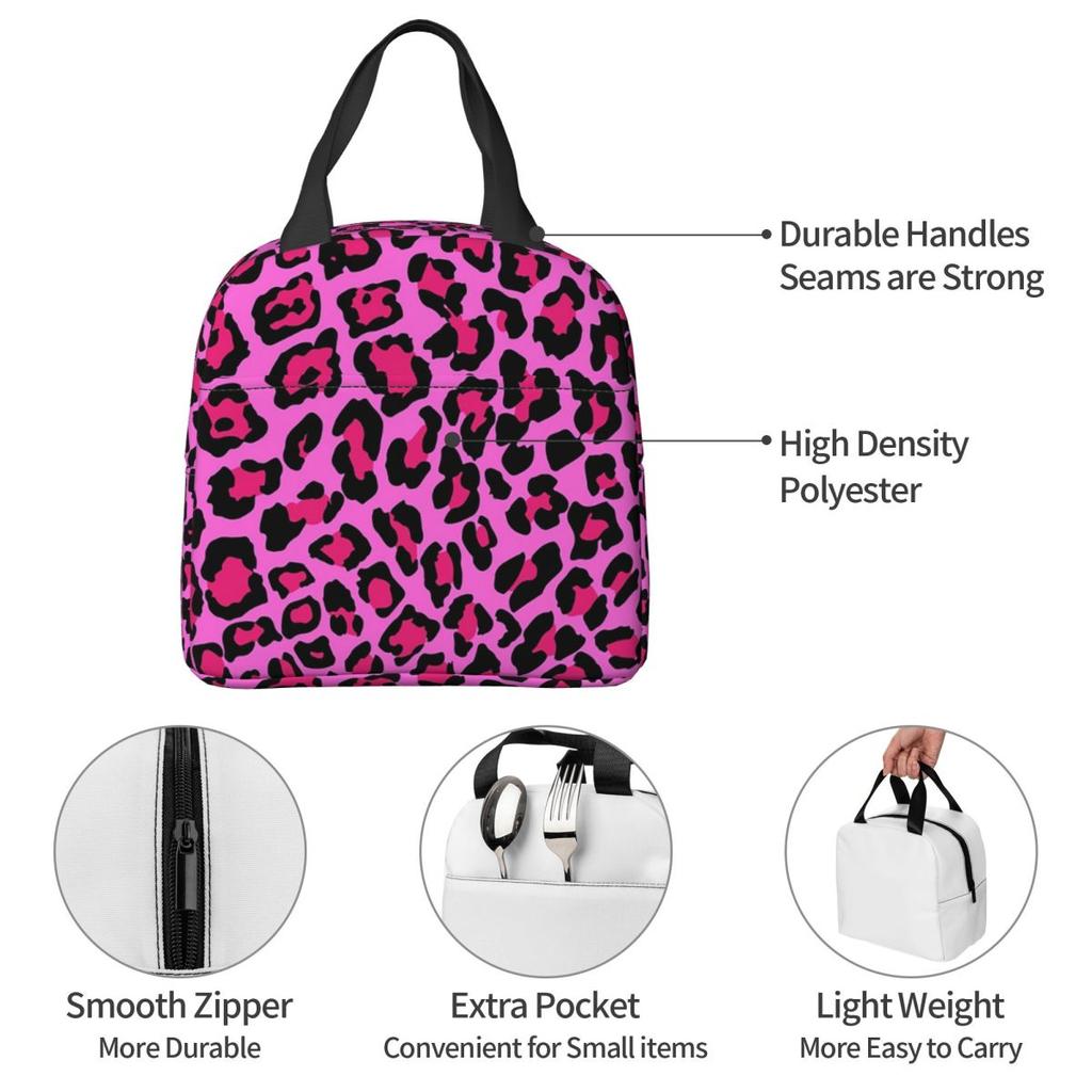 Neon Pink Leopard Muster Gepard Muster Isolierte Lunchtasche für Damen Kinder Tragbare Lebensmittelboxen Thermische Lunchbox Tragetasche