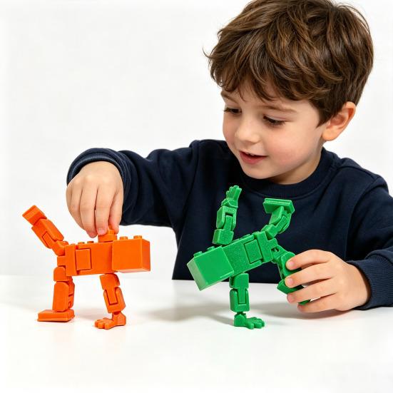 3D Printed Cube Robot Figurine Movable Joints Cube Man Stress Relief Toy Home Office Desktop Decoration Ornament