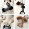Plush Pu Leather Gloves Soft Women Warm Mittens Gift Rhinestone Winter Gloves  Girls