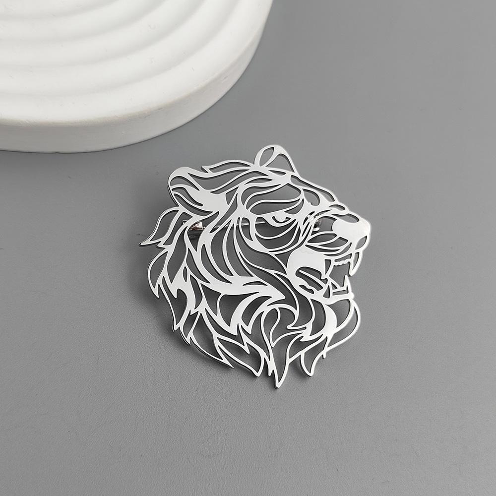 

Fashion punk style tiger head hollow stainless steel gold-plated 18K brooch, black suit accessories, wedding matching set срібний