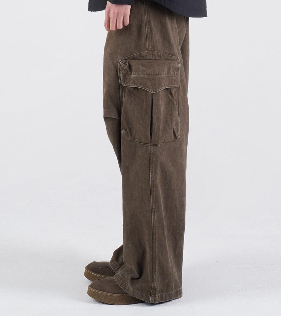 Beoteunseoul Minimal Wide Cargo Cotton Pants (Brown)