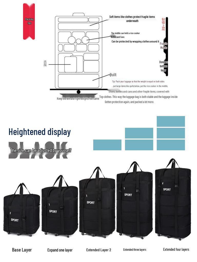 Foldable Aviation Checked Luggage: Extra Large Men's Wheeled Duffle Backpack