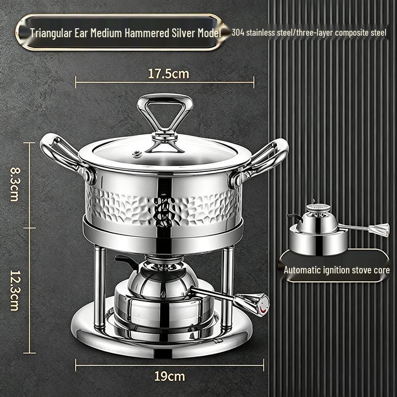 304 Stainless Steel Single-Person Hot Pot with Inflatable Gas Stove for Home, Commercial, and Camping Use