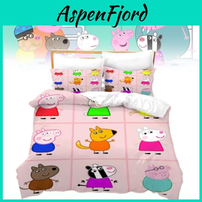 Peppa Pig 3D Digitaldruck Bettbezug Kissenbezug Set für Kinder Schlafzimmerdeko