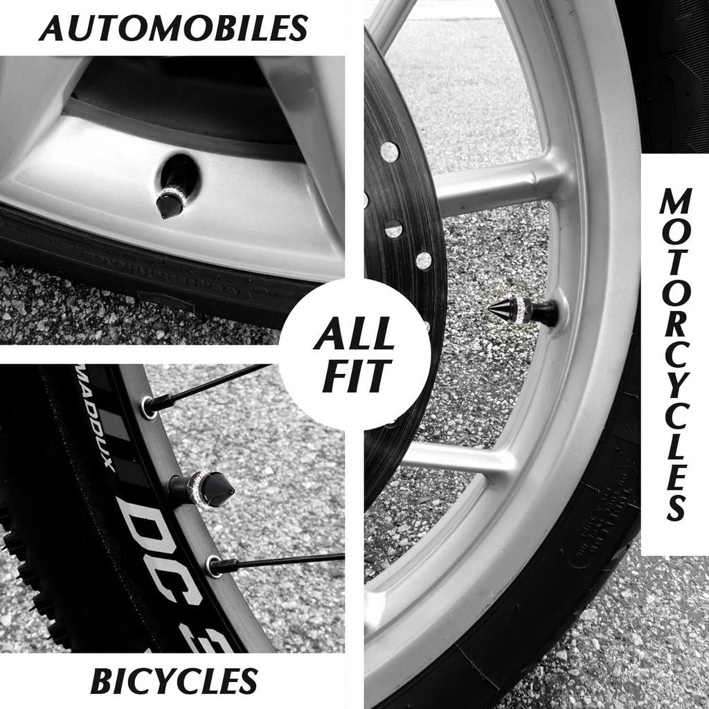 Bling Tire Valve Caps, Handmade Crystal Rhinestone Dimand Tire Caps, 4 Pack Aluminum Alloy Universal Valve Stem Caps Bling Car Accessories for