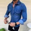 Camicia da Uomo Tessuto Denim Casual Retro Elegante Popolare Sottile Tendenza Moda Tinta Unita Modellante Facile da Abbinare Top per Uomo Taglie Forti