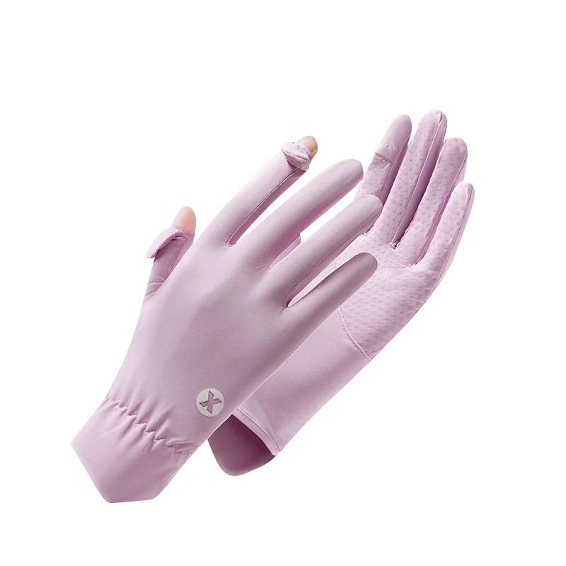 

Летние солнцезащитные перчатки женские тонкие ледяные шелковые перчатки с защитой от УФ-лучей модные варежки для езды на велосипеде и бега, перчатки с сенсорным экраном и пальцем росы, противоскользящие перчатки 1 pair фиолетовый