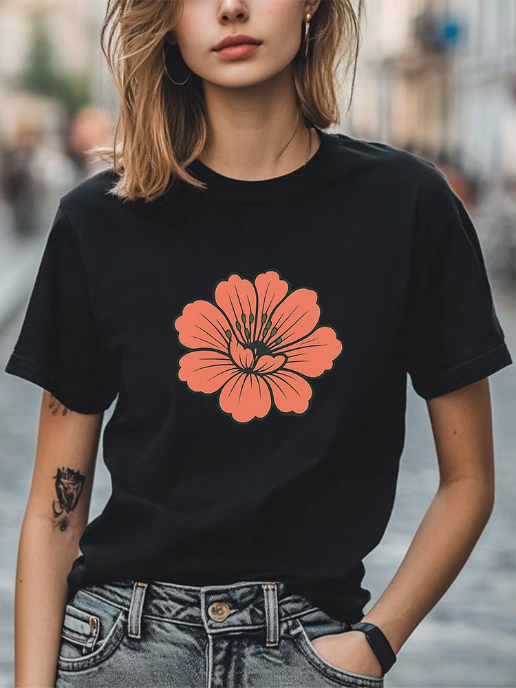 Floral Graphic T-Shirt Minimalist Hibiscus Blossom Tee Cute Summer Boho Style Unisex T-Shirt XXXL