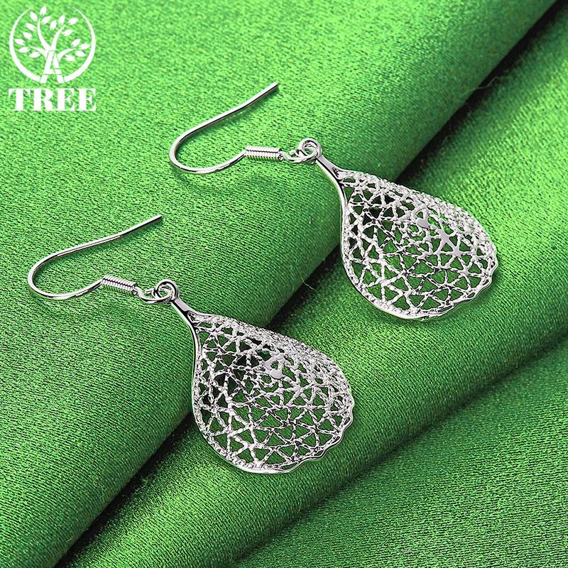 Retro 925 Sterling Silver Hollow Water Droplet Drop Earrings For Lady Birthday Wedding Party Versatile Design Jewelry Accessorie