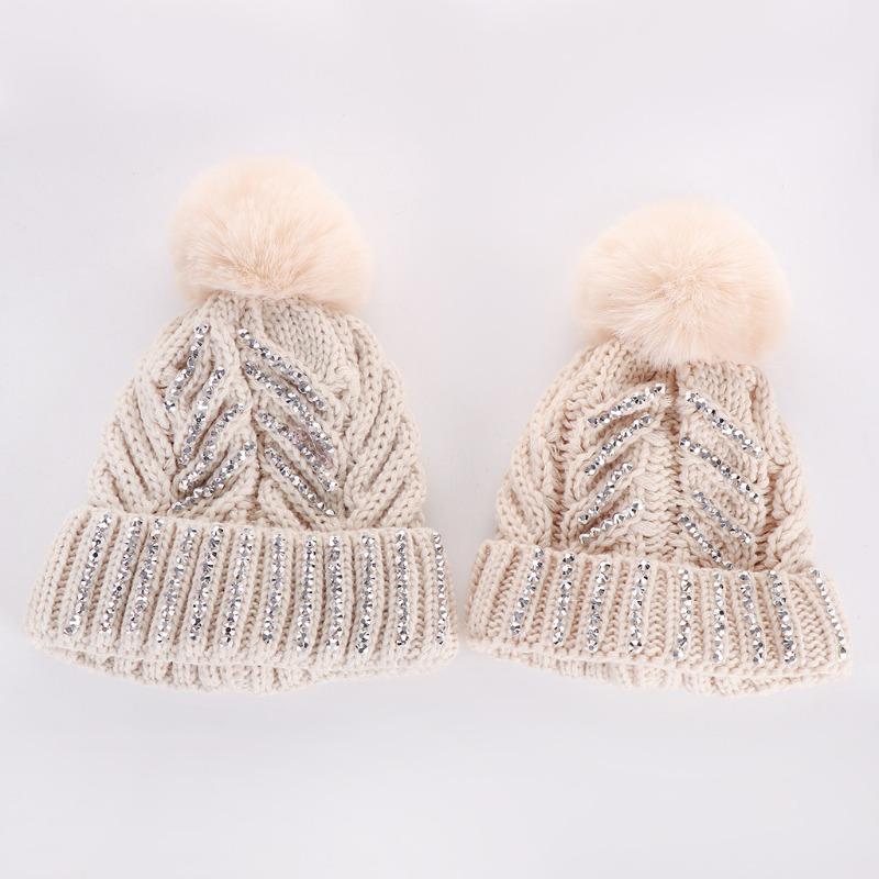 Multi Color Rhinestone Parent Child Knit Hat For Mom And Baby